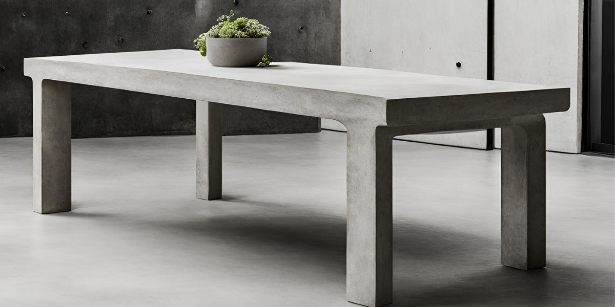 how to clean a concrete table using natural products (an AI generated image of a concrete dining table in a room)